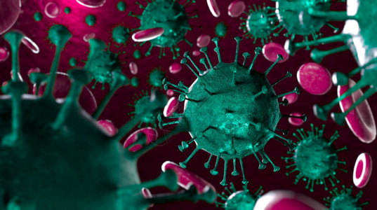 dna病毒3d血液样本背景中显微镜下的冠状共存在19冠状共存在19对大流行健康造成危害冠状细胞由3d介质生成背景