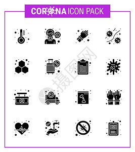 用于演示微生物感染细菌护理冠状2019NV病媒设计元素的16个固甘巴黑图标图片