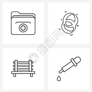 现代风格由4行象形图网格基医疗文件夹户外环生物矢量插图组成的现代风格图片