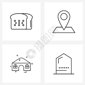 现代风格由4行象形图网格基面包组成家用食位置购买矢量插图图片