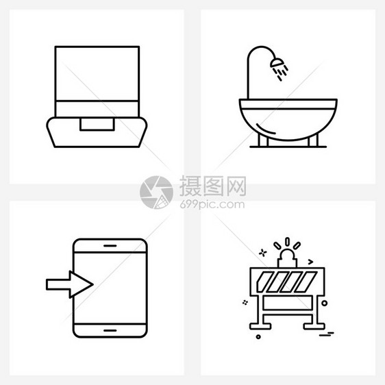 以4行象形图网格基础方向计算机淋浴区块矢量说明的现代样式集图片