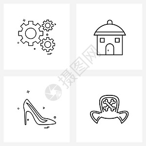 4条线符号集用于渔具鞋类发动机小屋圣殿矢量图示图片