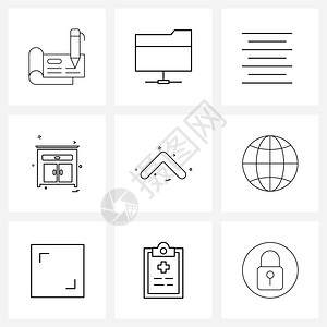 现代风格由9行象形图电网方向文档橱柜家具矢量图示组成的现代风格图片