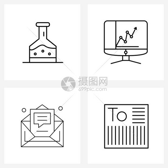 现代风格由基于4行象形图网格的化学标签测试监质量矢插图组成图片