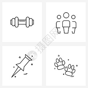用于哑铃纸张健身组注解矢量说明的4行符号集图片
