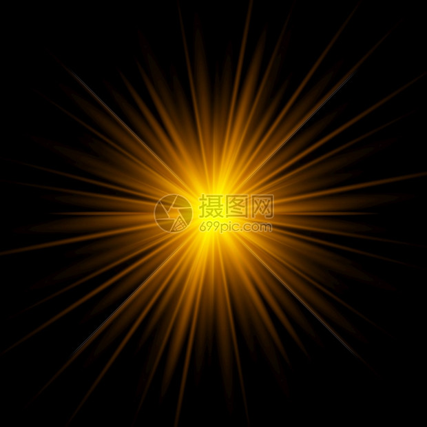 在暗底背景上升的黄线金色亮光星效应矢量说明图片