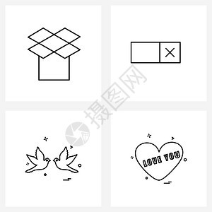 现代风格由4行象形网格框心脏按钮接口爱鸟矢量插图组成的现代风格集图片