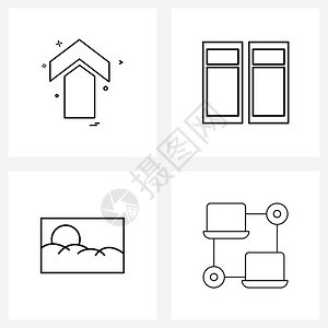 现代风格由4直线象形网格箭头光栅向上木工连接矢量插图组成的现代风格集图片