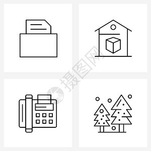 现代风格由4行象形图网格文件电话箱家冬季矢量图示组成的现代风格图片