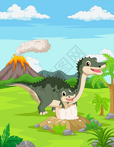 卡通可爱丛林中的恐龙图片