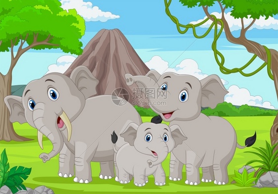 丛林中的卡通大象图片