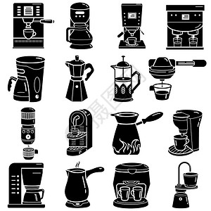 咖啡机图标集简单的咖啡机矢量图标集用于白色背景的网络设计咖啡机图标集简单样式图片