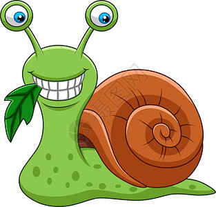 卡通笑的蜗牛吃叶子图片