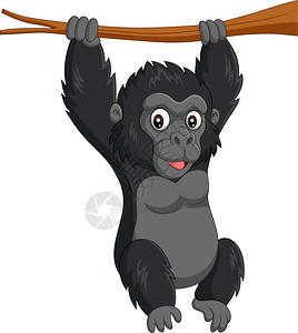 卡通可爱挂在树枝上的大猩猩图片