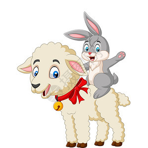 卡通可爱的兔子骑着羊羔图片