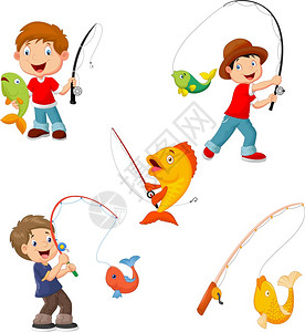 一群小男孩钓鱼图片