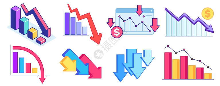 下图金融危机商业问题经济财政危机损失收入下降利润矢量设定图片