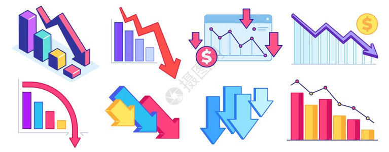 下图金融危机商业问题经济财政危机损失收入下降利润矢量设定背景图片