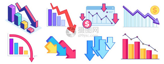 下图金融危机商业问题经济财政危机损失收入下降利润矢量设定图片