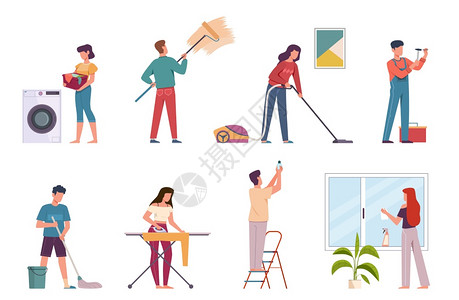 清洁工人公司服务男女做家熨烫洗地板和真空吸尘器操作员清洁人洗地板和真空吸尘器操作员图片