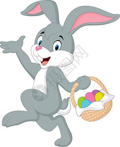 持有复活节篮子的卡通兔图片