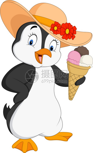 手拿冰淇淋的卡通企鹅图片