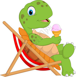 坐在沙椅上拿着冰淇淋的卡通海龟图片