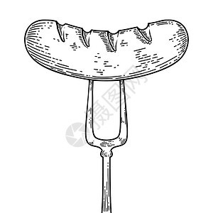 叉子上烤香肠插图刻矢量菜单设计元素酒吧食品法院快餐厅图片