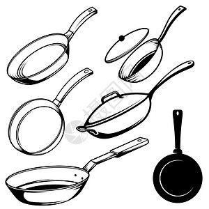 烹饪锅成套设计元素矢量插图图片