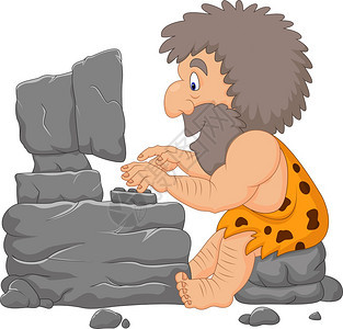 使用石计算机的卡通山洞人图片