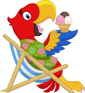 坐在沙椅上吃冰淇淋的鹦鹉图片