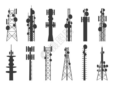 发射蜂窝塔电视互联网和广播天线卫星信号电塔卫星号电讯塔矢量孤立装置无线电塔光影装置传输蜂窝塔电视和广播天线卫星信号电塔矢量装置图片