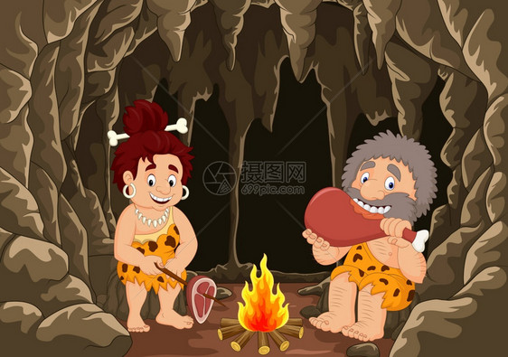 古史前卡通山洞人夫妇图片