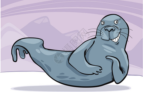 冰上滑的灰色海豹漫画插图图片