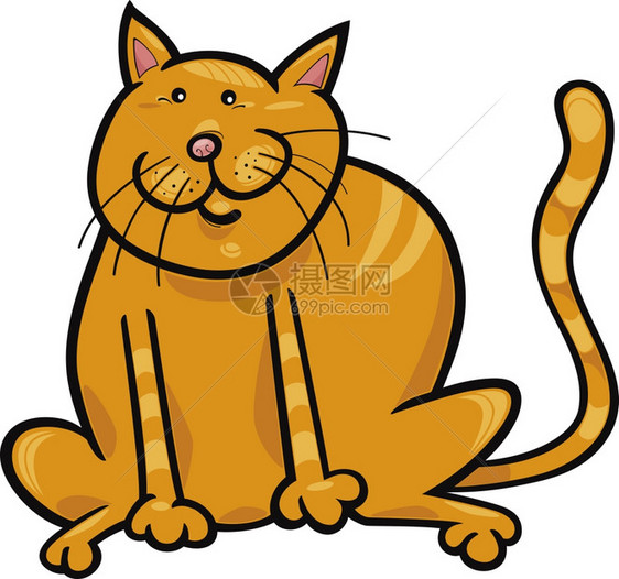 滑稽黄色坐立猫的漫画插图图片