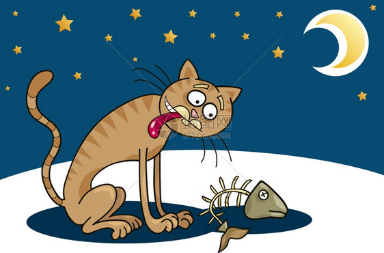 饥饿无家可归猫卡通插图图片