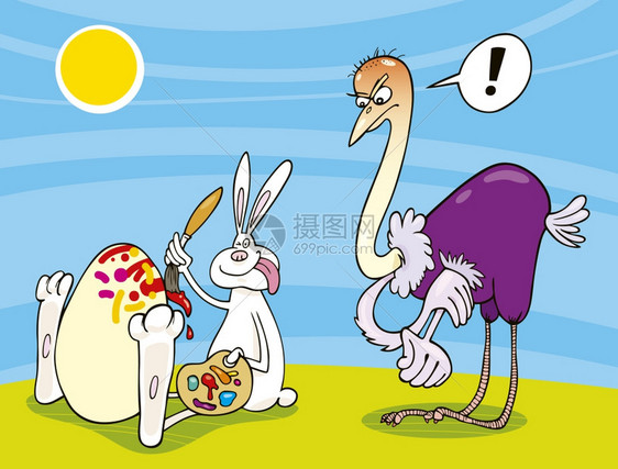 东方兔子绘画蛋和愤怒的食人鸟插图图片