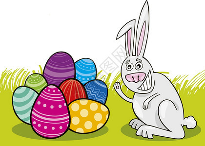 东方兔子与涂漆蛋的插图图片