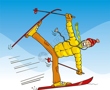 滑雪卡通滑雪时疯狂医生的幽默式滑雪漫画背景