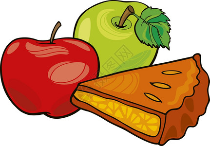 卡通食物苹果和派插图背景