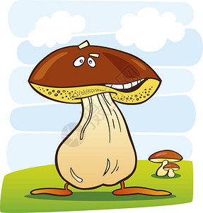 漫步时滑稽蘑菇的漫画插图图片