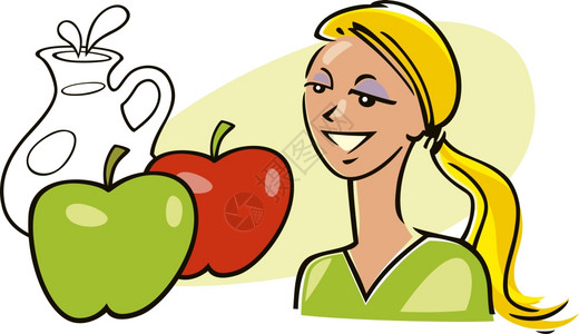 卡通食物妇女用苹果和牛奶插图背景