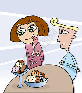 卡通食物饥饿女孩在约会时的幽默式插图背景