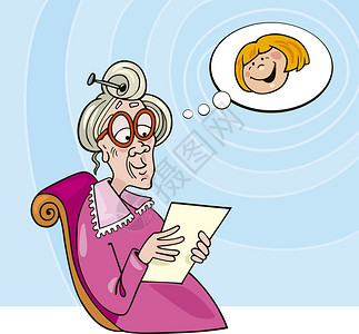 框卡通外祖母阅读孙女来信的插图背景