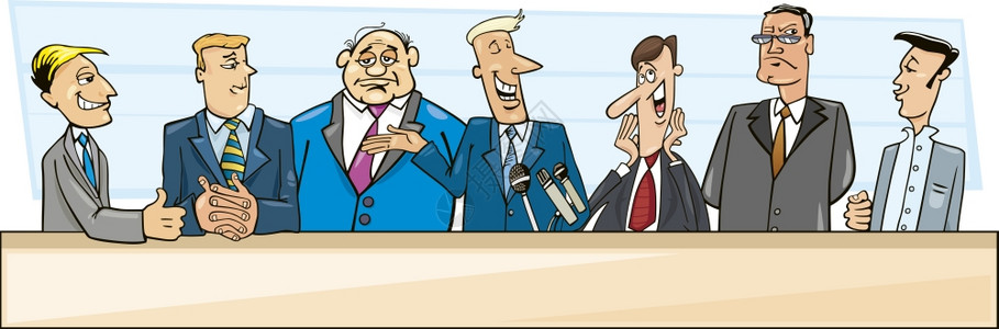 商人和政治家辩论的漫画插图图片