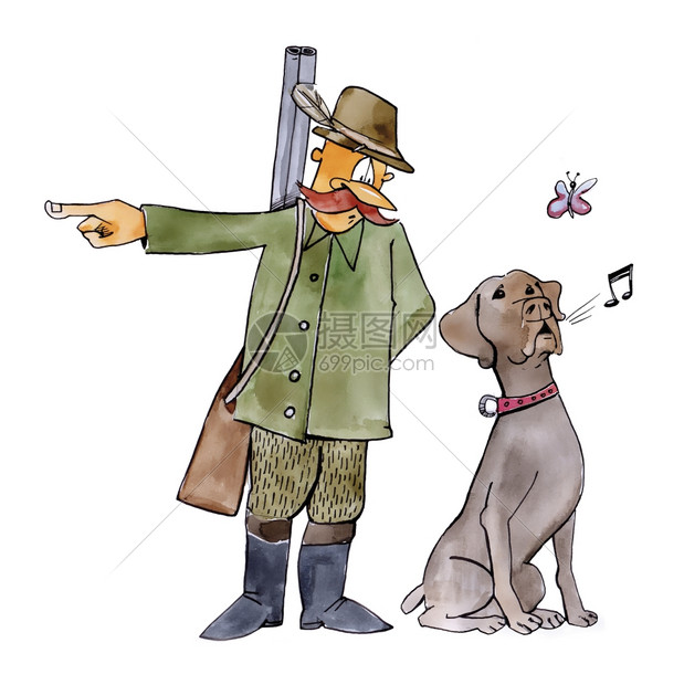 捕猎时寻狗犬的幽默插图图片
