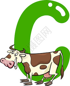 奶牛C字母卡通插图图片