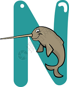 卡通海豚Nnarwhl的n字母漫画插图背景