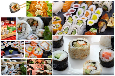 四张图象制作的日本寿司拼贴图图片