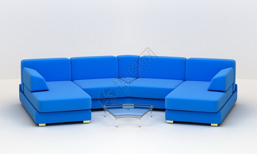 白色背景的蓝舒适纺织品沙发图片